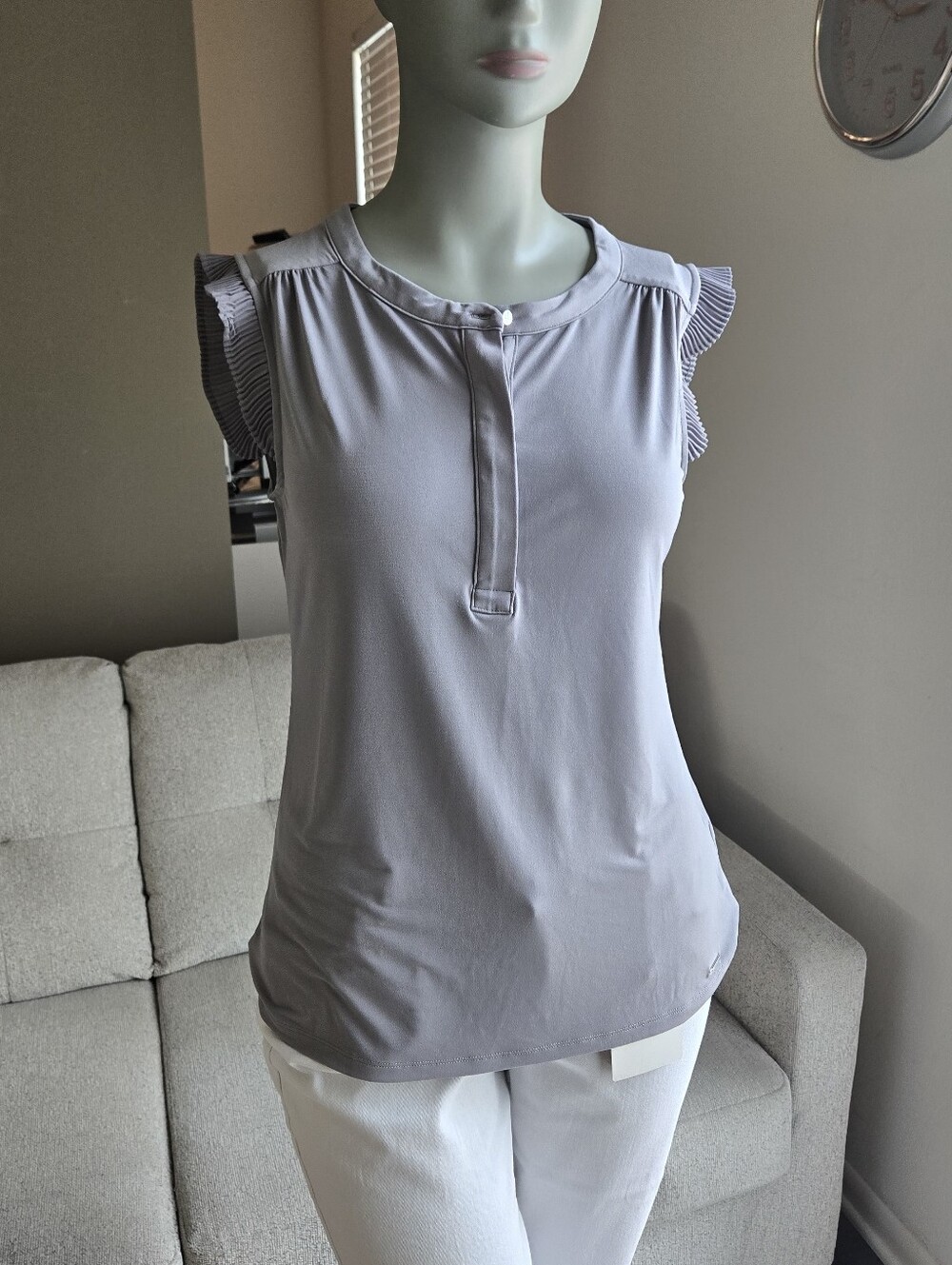 Calvin Klein  Sleeveless Pleated Gray Top Size L